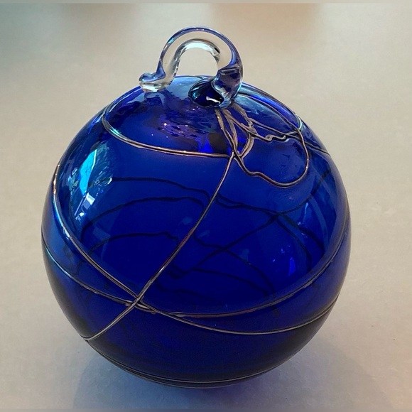 PartyLite Cobalt Blue Hand Blown Art Glass Ball - Picture 9 of 13